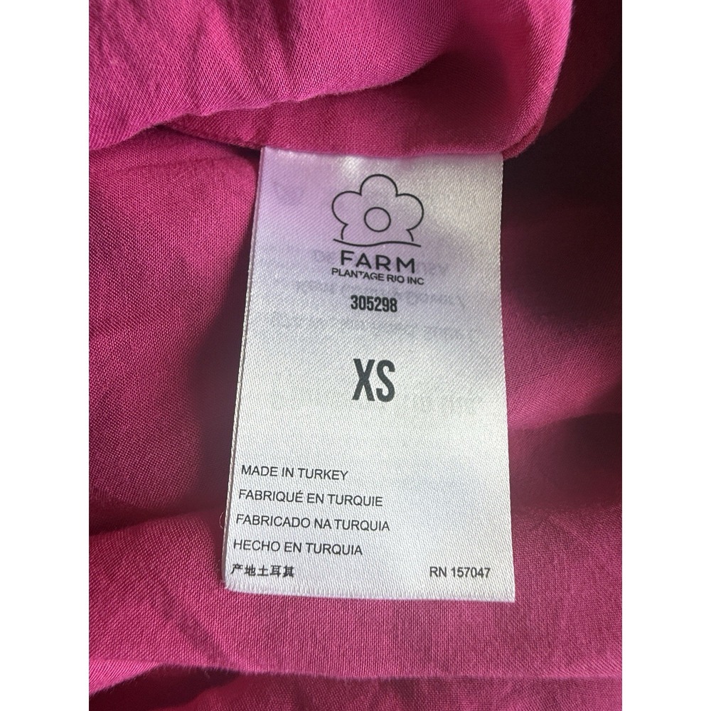 Farm Rio Leaves Pink Midi Dress XS Strappy Ruched Front Slit Tropical Print - Picture 16 of 16